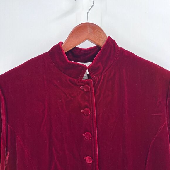 Vintage Tristan & Iseut Red Velvet Button Down Midi Dress - Picture 3 of 7